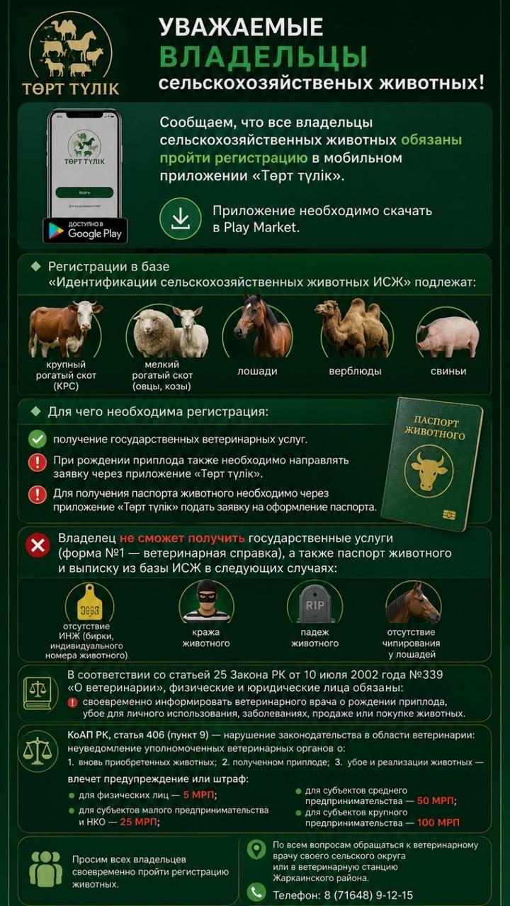 Ветеринариялық қызметтерді алу үшін «Төрт түлік» мобильді қосымшасында тіркелу қажет