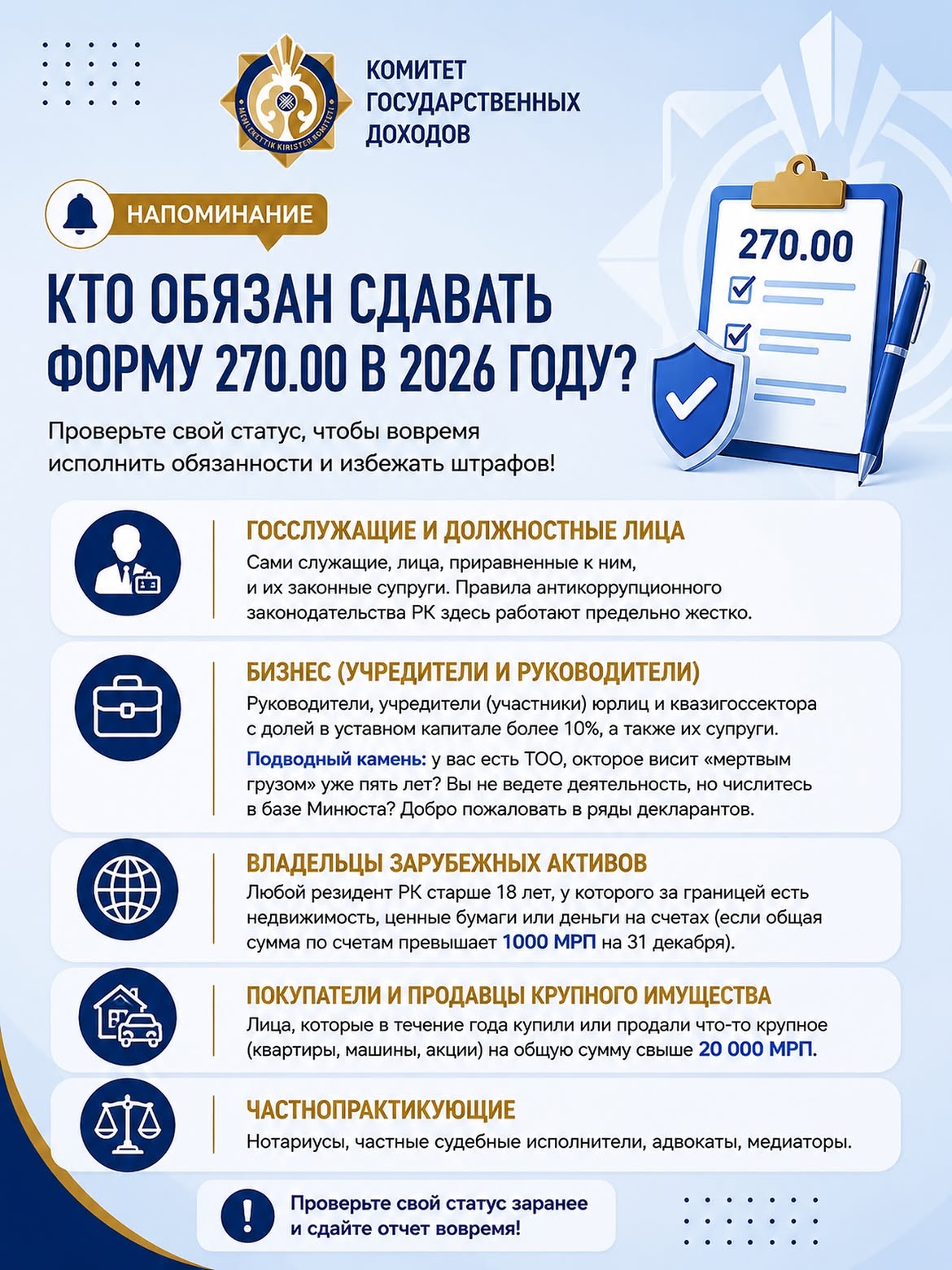 WHO IS REQUIRED TO TAKE FORM 270.00 IN 2026?