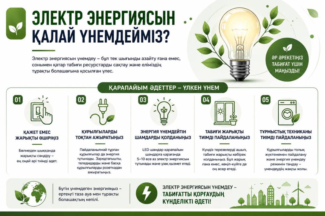Электр энергиясын үнемдеу — әркімнің үлесі