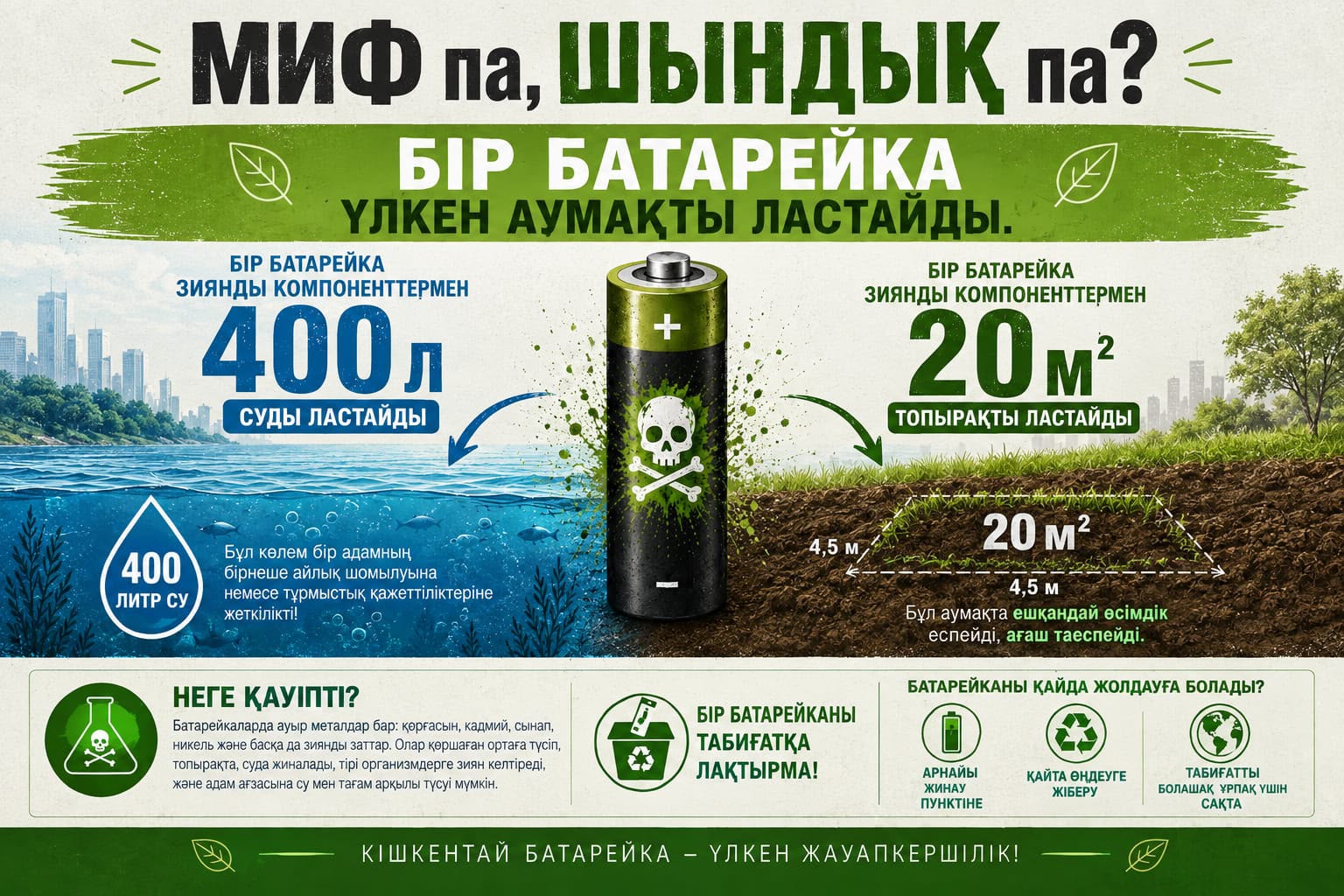 МИФ ПА, ШЫНДЫҚ ПА? БІР БАТАРЕЙКА ҮЛКЕН АУМАҚТЫ ЛАСТАЙ АЛАДЫ.