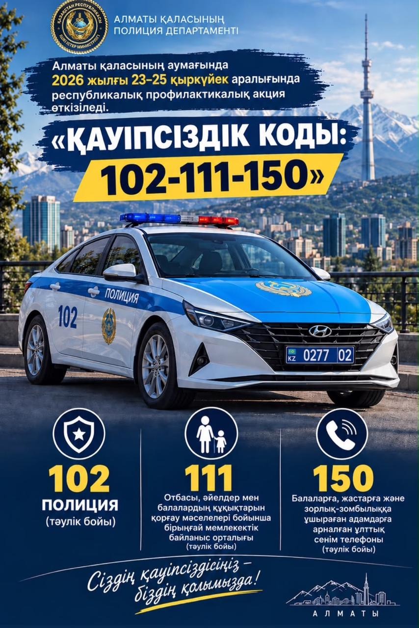 Наурызбай ауданында «Қауіпсіздік коды: 102–111–150» акциясы өтуде
