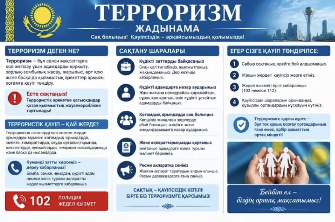 «Матай ауылдық округі әкімінің аппараты» ММ қызметкерлерінің ұйымдастыруымен терроризмнің алдын алу және діни экстремизмге жол бермеу бағытында ауыл тұрғындары мен Мәдениет үйінің қызметкерлеріне түсіндіру жұмыстары жүргізілді