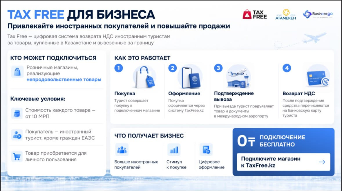 В Республике Казахстан реализуется пилотный проект Tax Free