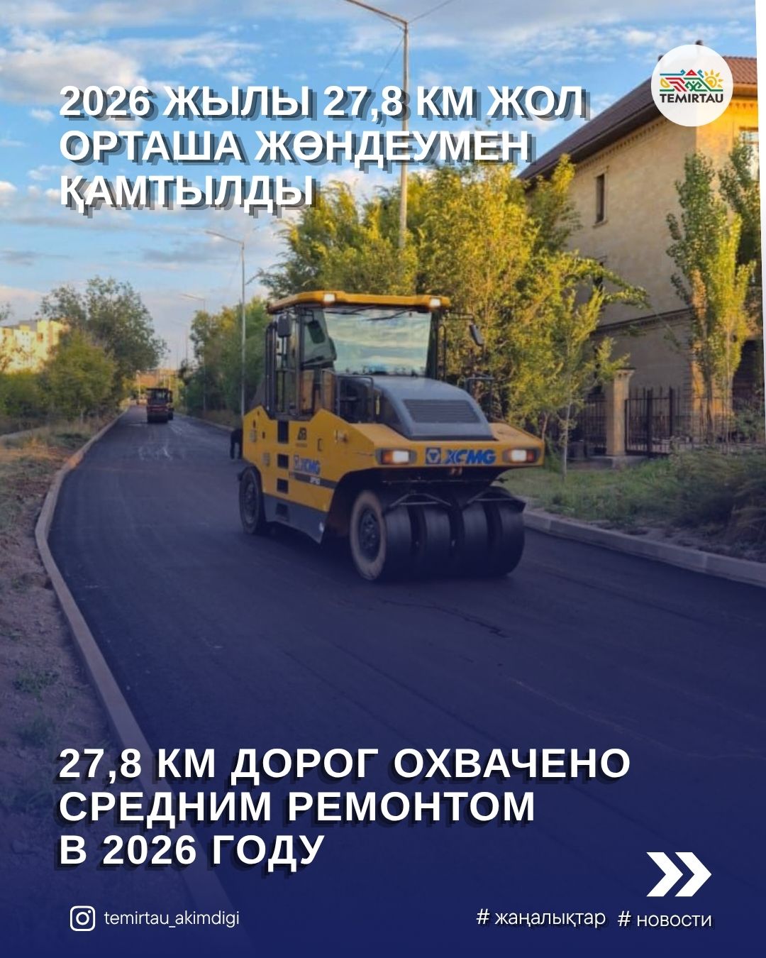 Теміртау қаласында автомобиль жолдарын орташа жөндеу жұмыстары жалғасуда.
