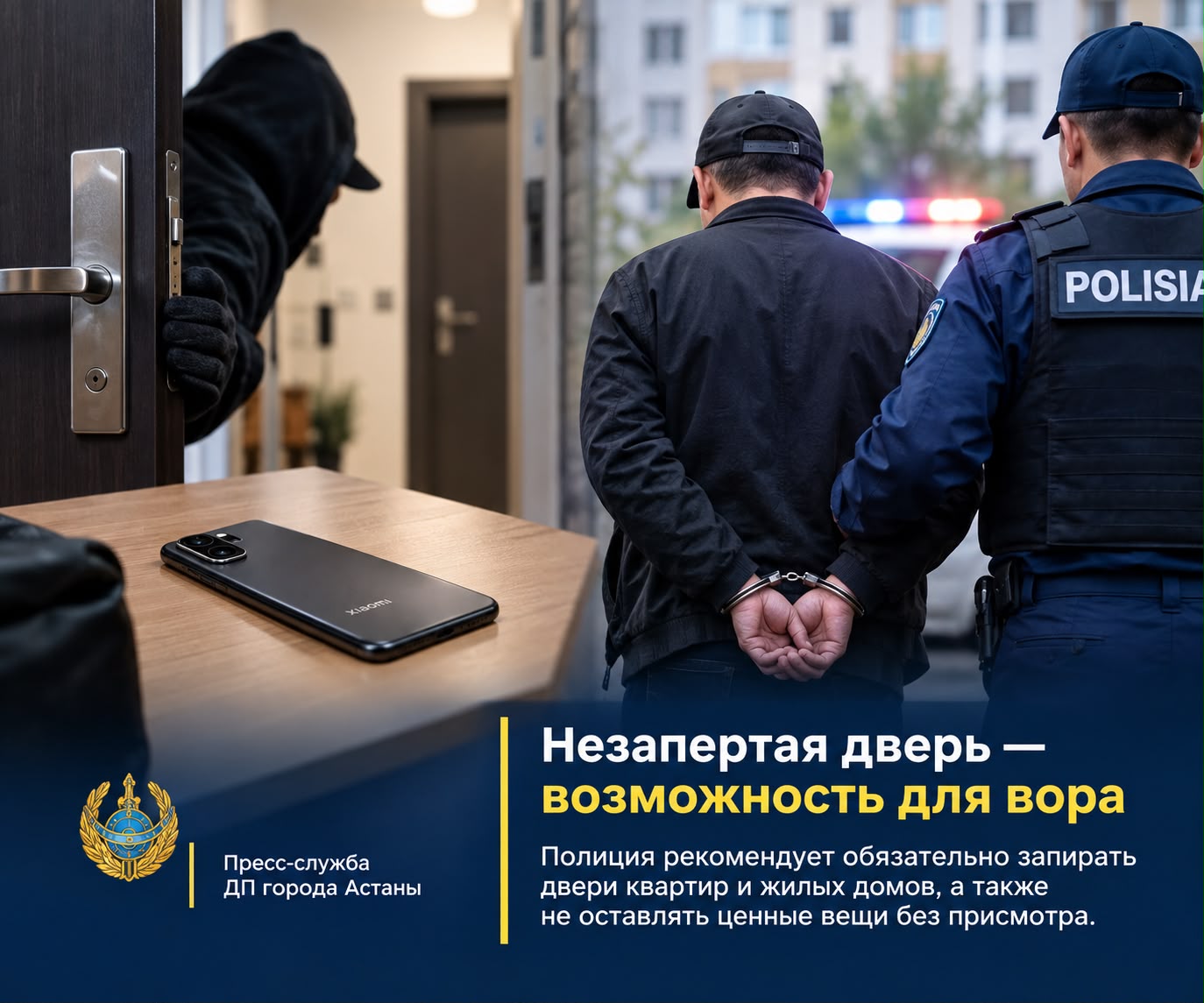 Незапертая дверь — возможность для вора: в Астане задержан подозреваемый в краже телефона из квартиры