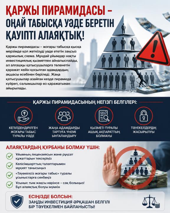 Ф Қаржы пирамидасы – оңай табысқа уәде беретін қауіпті алаяқтықинансовая пирамида — опасное мошенничество, обещающее легкий доход