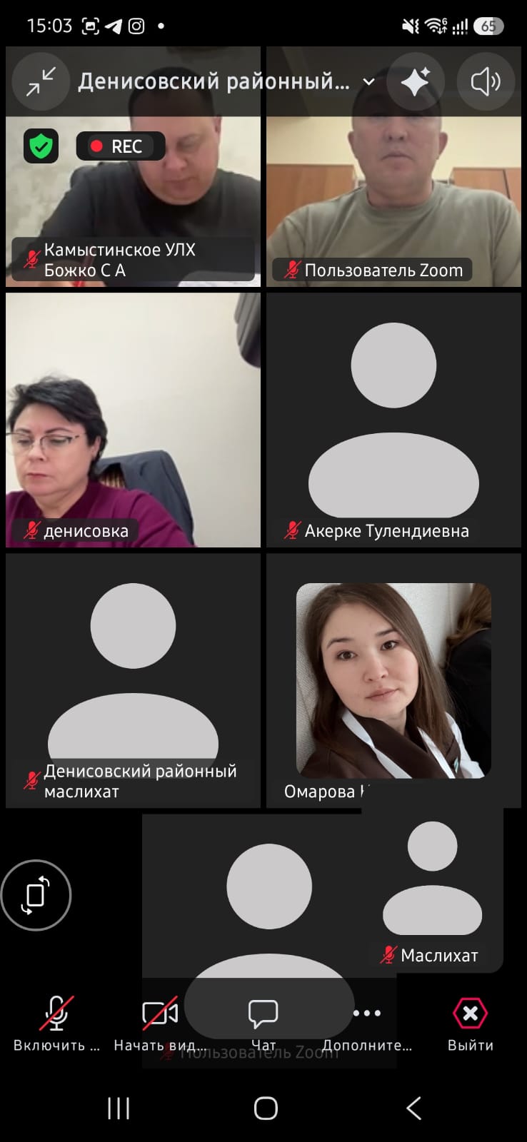 Скриншот видеоконференции в Zoom с несколькими участниками, включая людей с включенными камерами и профили без фото.