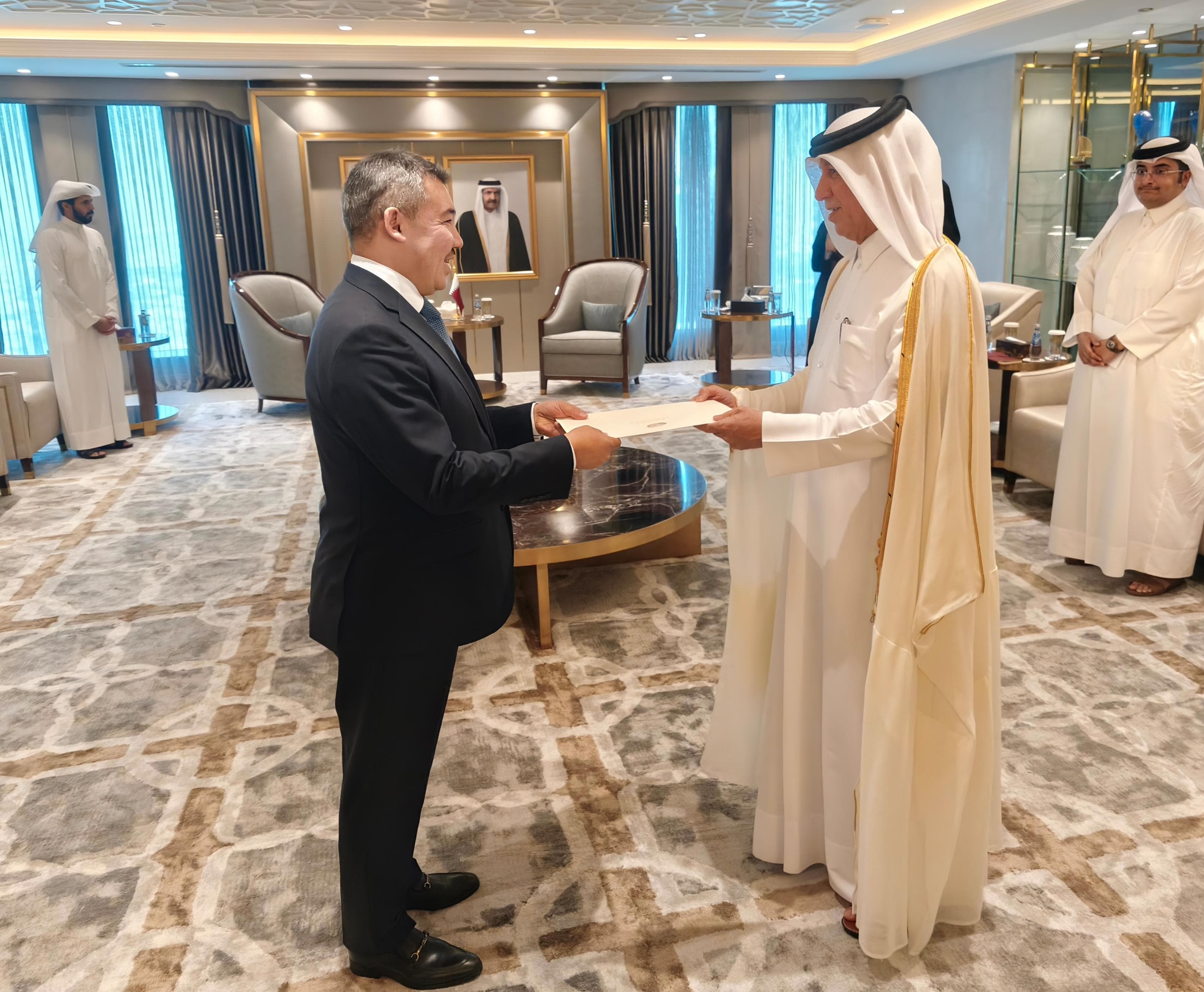 Ambassador of the Republic of Kazakhstan to the State of Qatar presented copies of his credentials to the Minister of State for Foreign Affairs of the State of Qatar