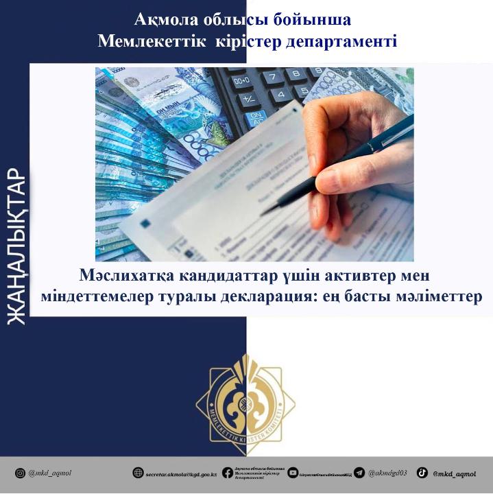 Мәслихатқа кандидаттар үшін активтер мен міндеттемелер туралы декларация: ең басты мәліметтер