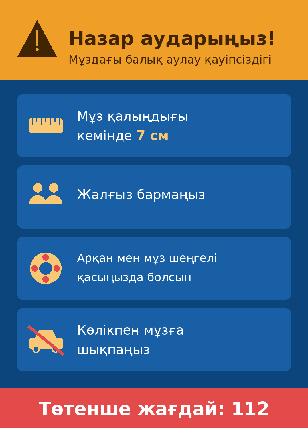 Мұз үстіндегі және су айдындарындағы қауіпсіздік ережелерін сақтаңыздар!