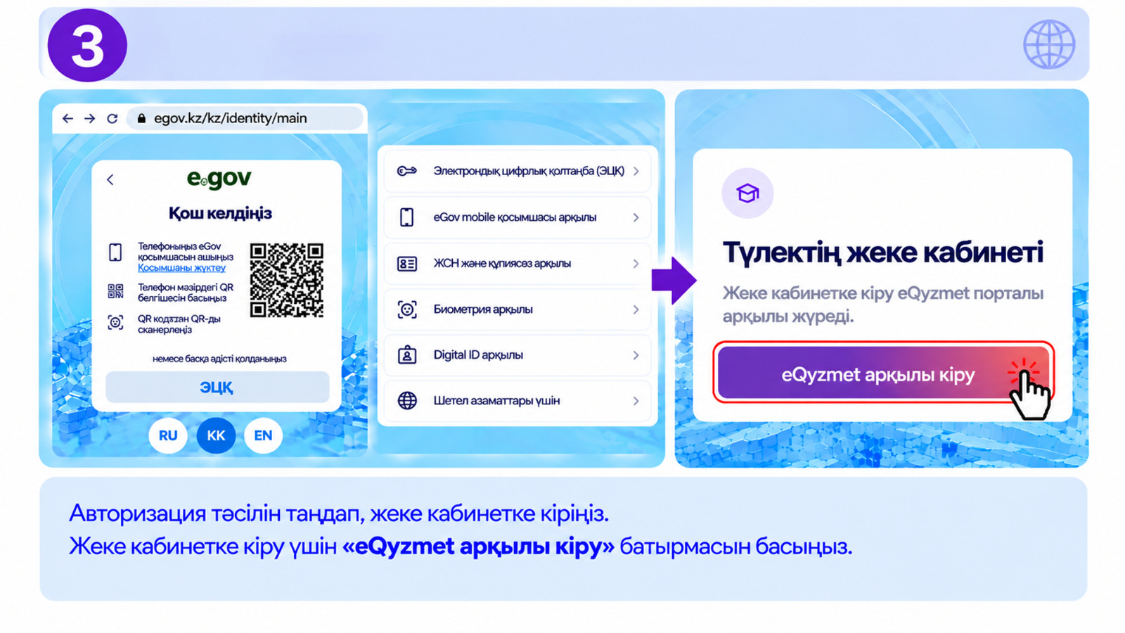 eGov порталы арқылы түлектің жеке кабинетіне кіру нұсқаулығы.